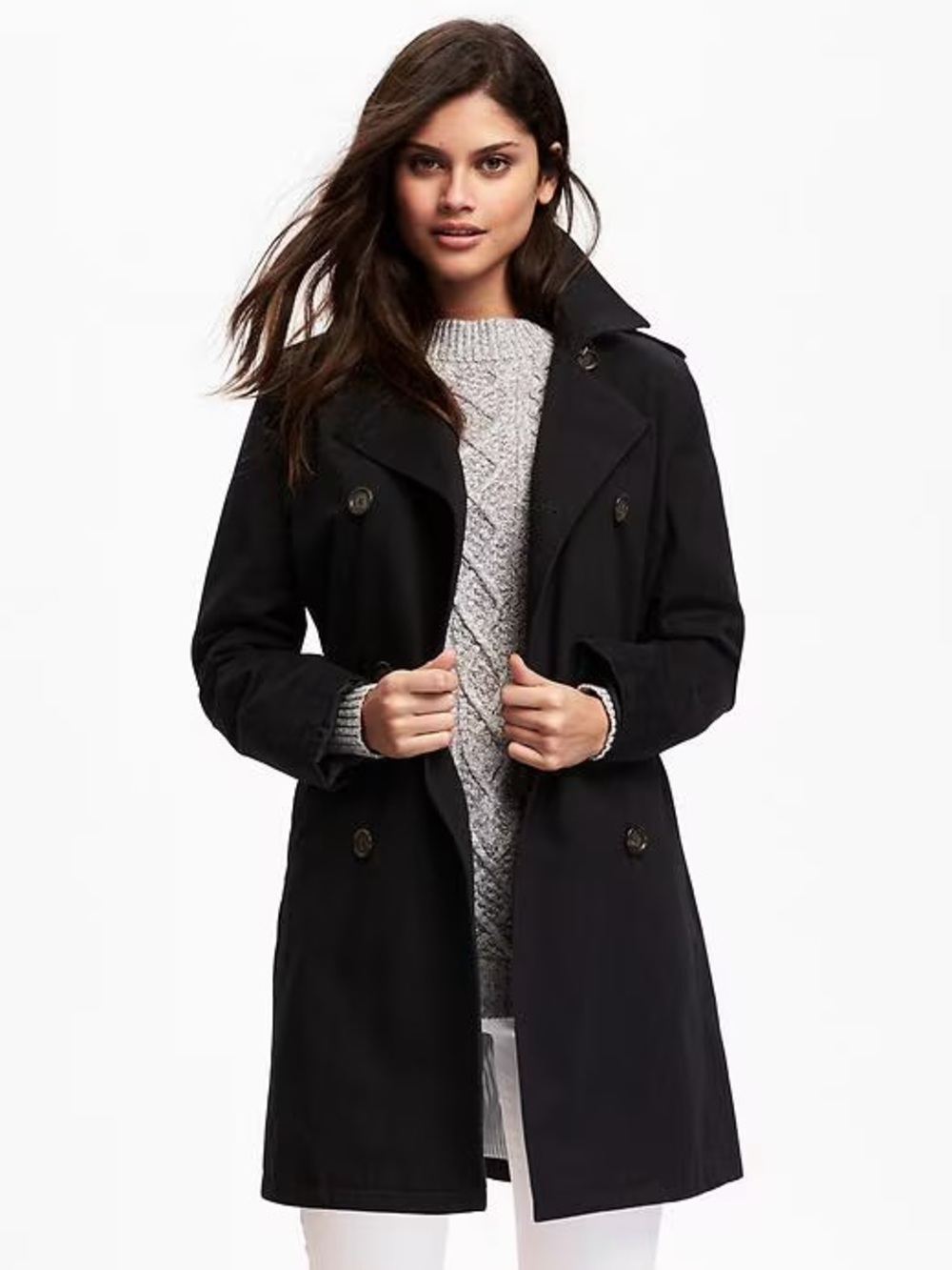 Old Navy Black Double-Breasted Trench Coat